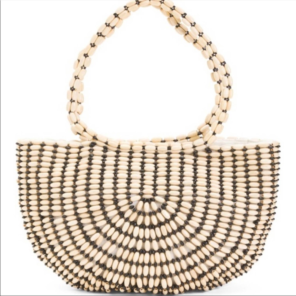 Rachel Ashwell Cream/Black Beaded Tote Bag